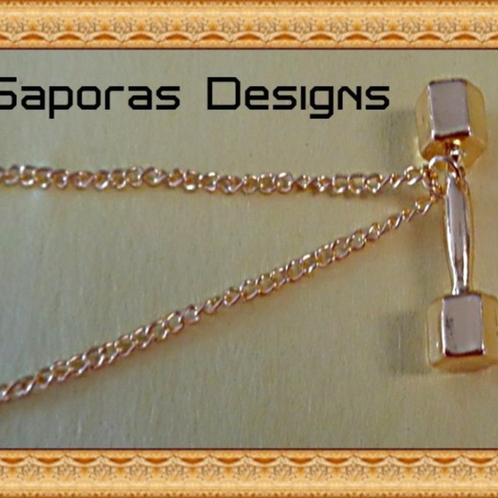 Gold Tone Dumbbell Design Necklace Unisex